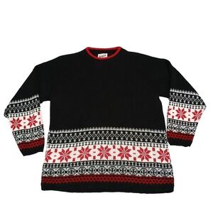 Vintage Mathias Petite Black Red Snowflake Fair Isle Sweater Women's PM Petite M
